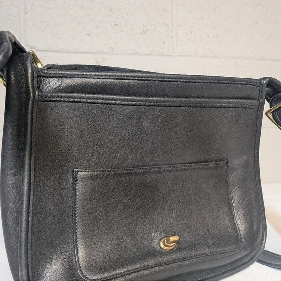 Vintage Coach Stewardess 9525 Black Glovetanned Leather Crossbody 90s Minimalist - Picture 11 of 16